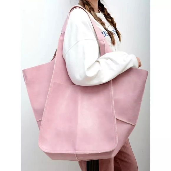 Capacity tote bag large size pu leather pocket thick durable shoulder bag - Picture 1 of 7